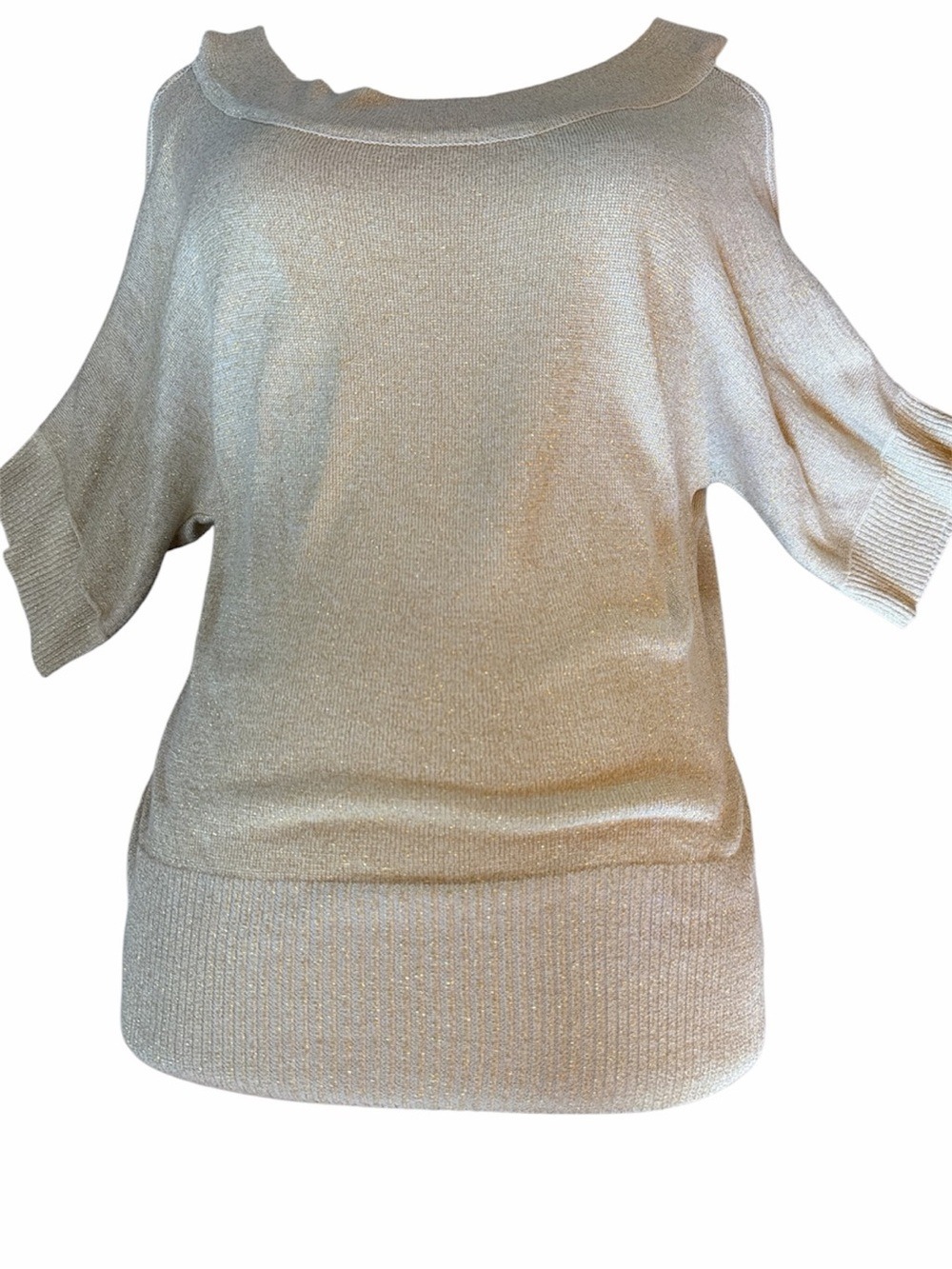 Women's Cold-Shoulder Knit Sweater - Gold Metallic